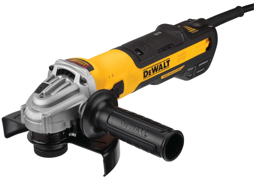 Szlifierka kątowa DEWALT DWE4557 przycisk blokady wrzeciona M14 szybka wymiana tarczy przycisk w głębi urządzenia tarcza średnica 180 mm