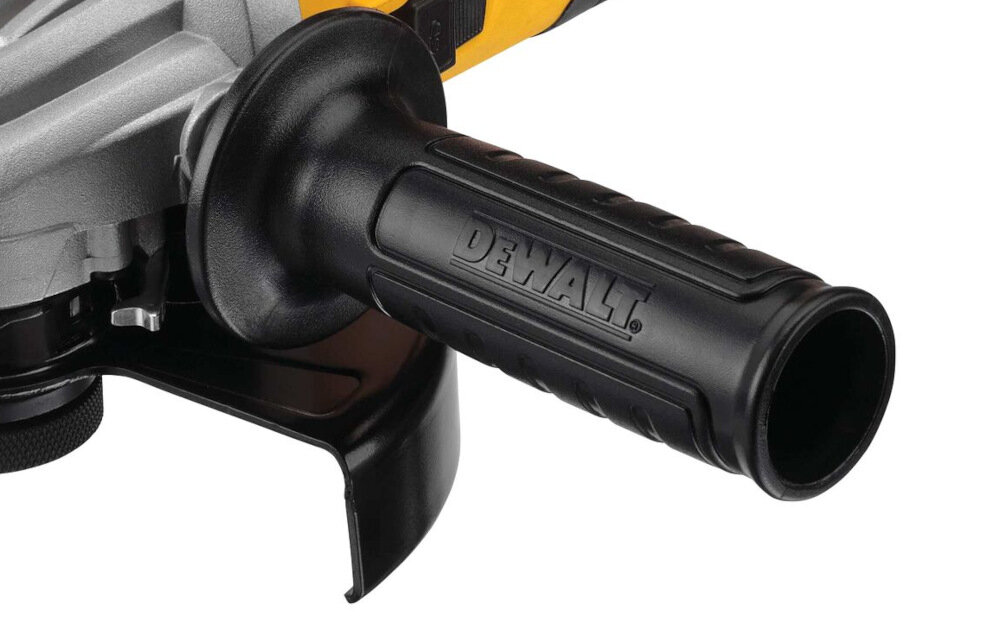 Szlifierka kątowa DEWALT DWE4557 ergonomiczna rączka antypoślizgowe tworzywo antywibracyjna rękojeść boczna waga 5,5 kg