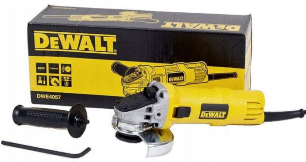 Szlifierka katowa DEWALT DWE4057 wyposazenie zestaw akcesoria komplet rekojesc dodatkowa klucz