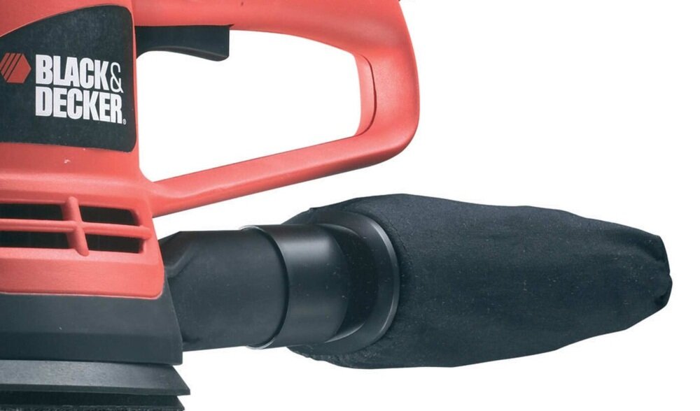 Szlifierka mimośrodowa BLACK&DECKER KA191EK worek pyłowy rękojeść powleczona antypoślizgowym materiałem