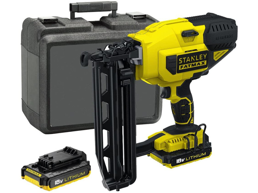 Gwoździarka STANLEY FMC792D2-QW w zestawie dwa akumulatory ładowarka zaczep do paska walizka