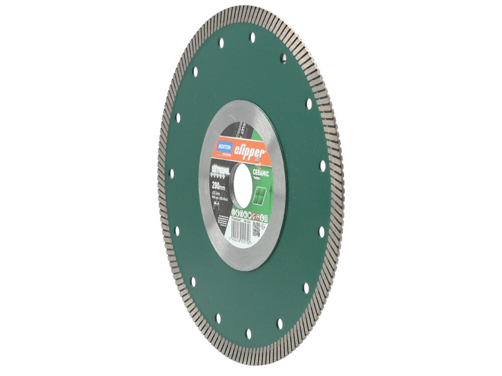 Tarcza do cięcia NORTON Clipper Extreme Ceram Turbo 70184625427 200 mm ze stali z nasypem diamentowy obrzeże ciągłe średnica tarczy 200 mm średnica otworu 25,4 mm segment o wysokości 10,5 mm do przecinarek do glazury