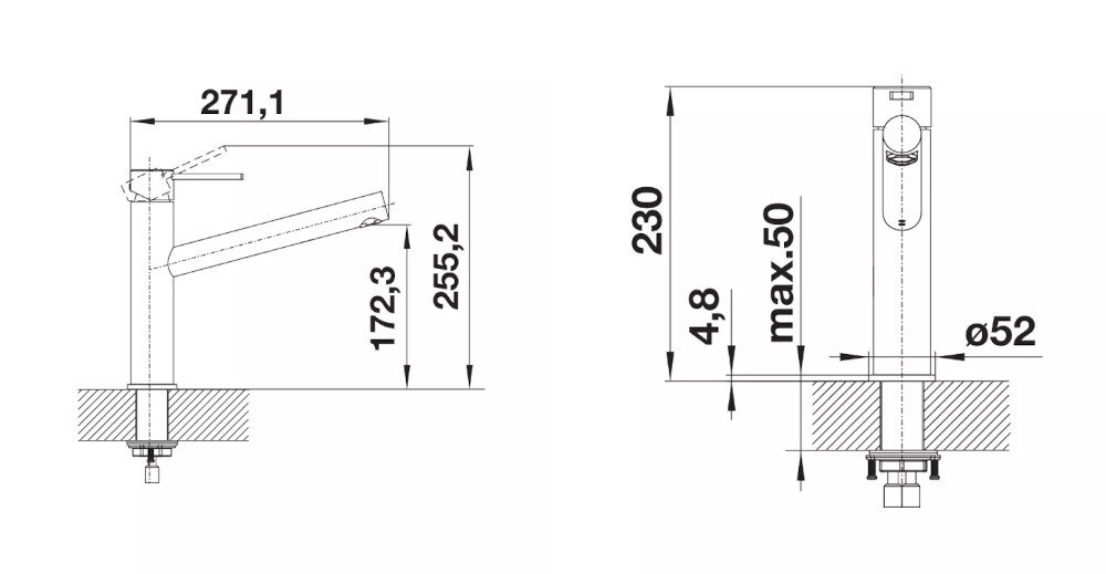 Bateria BLANCO Ambis 523118 Stal szlachetna wymiary Wysokość korpusu wylewki Zasięg