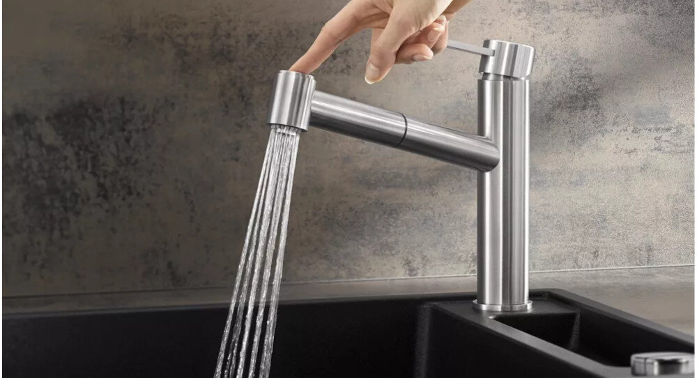 Bateria BLANCO Ambis-S 523119 Stal szlachetna Prostota i wygoda stojąca kolor Stal szlachetnaowy Jednodźwigniowa wylewka obrotowa 360°