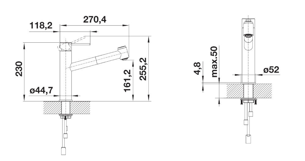Bateria BLANCO Ambis-S 523119 Stal szlachetna wymiary Wysokość korpusu wylewki Zasięg