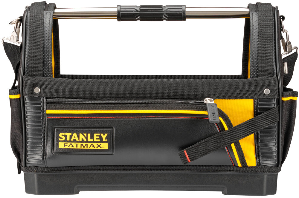 Torba narzędziowa STANLEY Fatmax 1-93-951 torba na białym tle widoczna od przodu porządek szybki dostęp do narzędzi otwarta konstrukcja przemyślany układ kieszeni