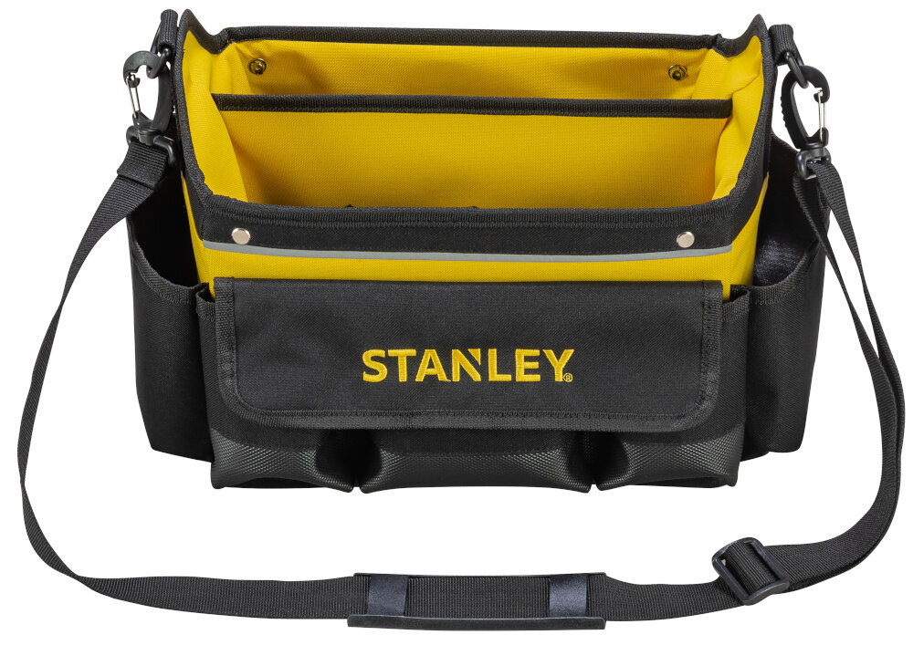Torba narzędziowa STANLEY STST1-70718 torba na białym tle widoczna z przodu łatwy dostęp do narzędzi w pracy i w domu pojemność 7 litrów udźwig do 15 kg