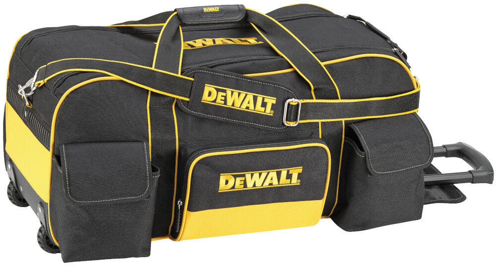 Torba narzędziowa DEWALT DWST1-79210 zamknięta torba na białym tle widoczna od przodu pod skosem porządek mobilność narzędzia są zawsze pod ręką odpowiednio zabezpieczone duża swoboda działania wymiary 305 × 318 × 699 mm pojemność wytrzymałość łatwość transportu