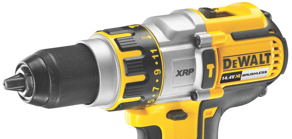 Wiertarko-wkrętarka DEWALT XR DCD937M2 11 ustawień momentu obrotowego maksymalna średnica wiercenia w drewnie do 45 mm w murze do 14 mm w stali do 13 mm do mocowania osprzętu za pomocą jednotulejowego uchwytu wiertarskiego 13 mm automatyczna blokada wrzeciona