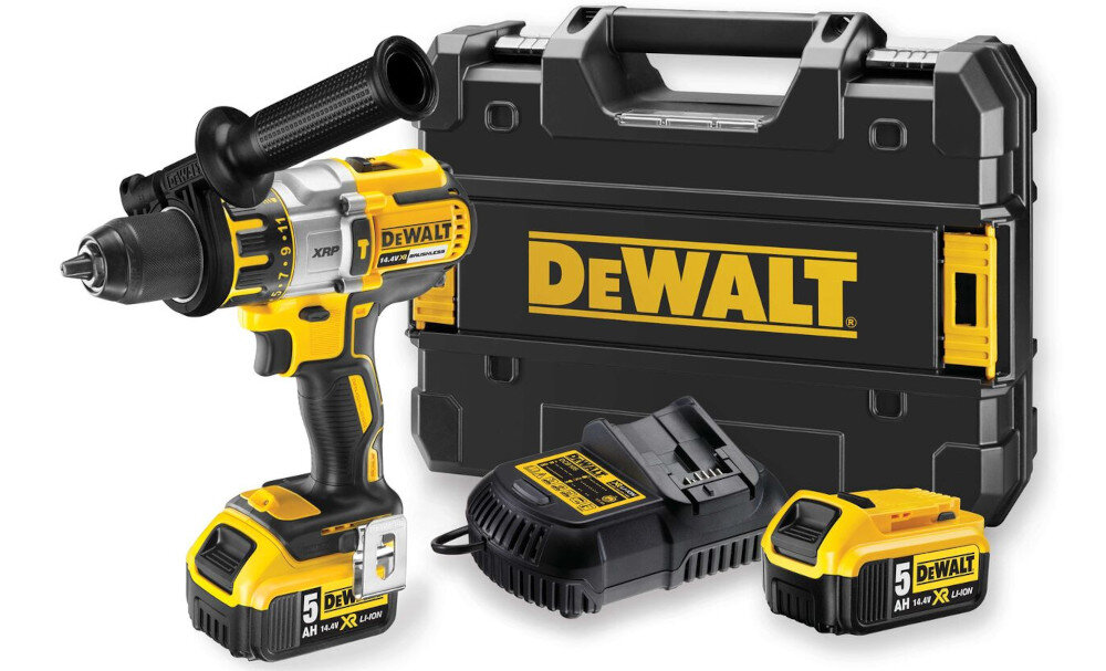 Wiertarko-wkrętarka DEWALT XR DCD937M2 w zestawie 2 akumulatory ładowarka zaczep do paska uchwyt magnetyczny rękojeść dodatkowa kufer transportowy instrukcja obsługi w języku polskim karta gwarancyjna