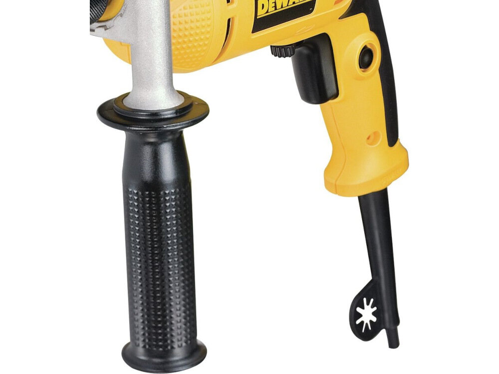 Wiertarka udarowa DEWALT DWD024S solidny uchwyt kompaktowa konstrukcja do użytkowania w warunkach domowych do zastosowania w profesjonalnych i przemysłowych warsztatach ergonomiczna rękojeść główna rękojeść dodatkowa okładzina antypoślizgowa
