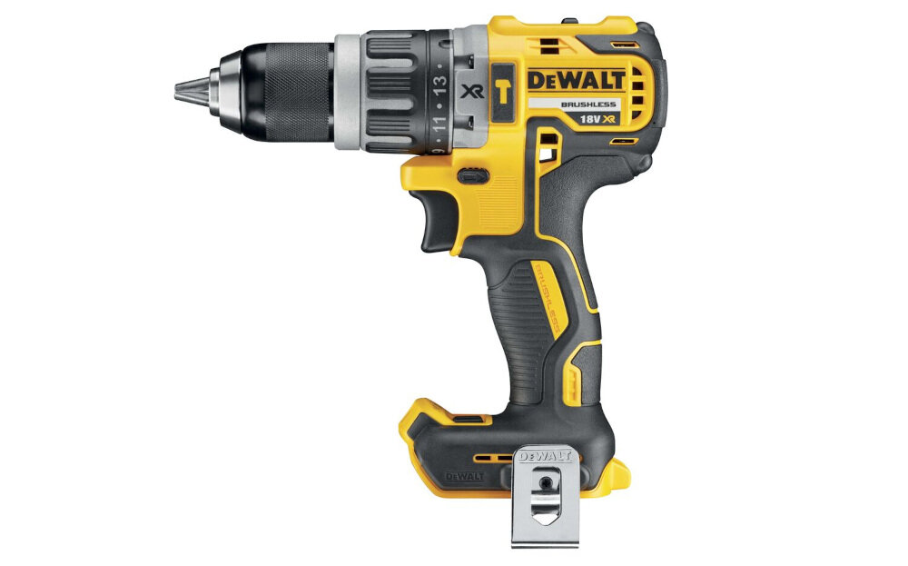 Wiertarko-wkrętarka DEWALT DCD796NT uchwyt solidny kompaktowa ergonomiczna konstrukcja do ciężkich prac remontowych w warunkach domowych rękojeść powleczona antypoślizgowym materiałem zaczp do paska