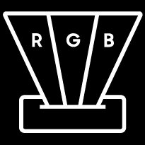 Ikona przedstawia biały symbol projektora z trzema promieniami oznaczonymi literami R, G, B na czarnym tle.