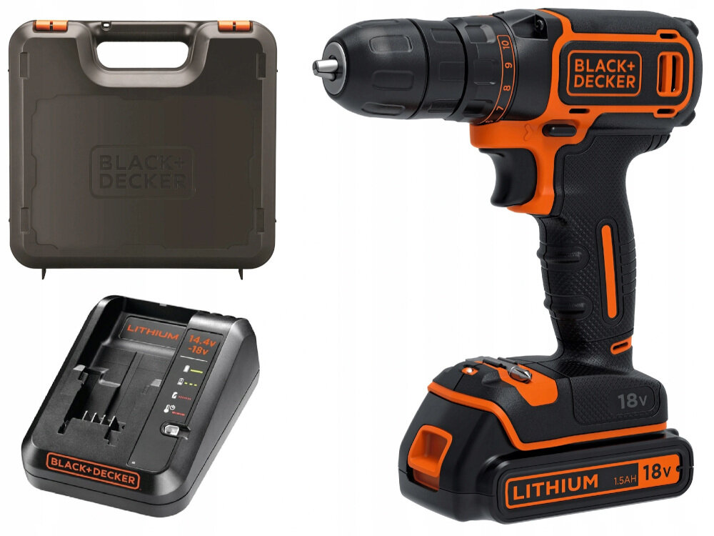 Wiertarko-wkrętarka BLACK&DECKER BL186KB-QW w zestawie 2 akumulatory ładowarka walizka instrukcja obsługi w języku polskim karta gwarancyjna