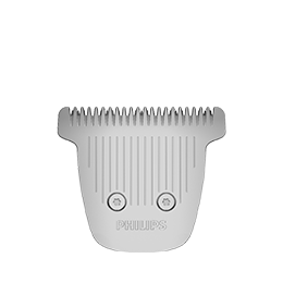 Srebrna nasadka do maszynki z widocznymi ząbkami i dwoma śrubkami. Na dole widoczny napis \'PHILIPS\'.