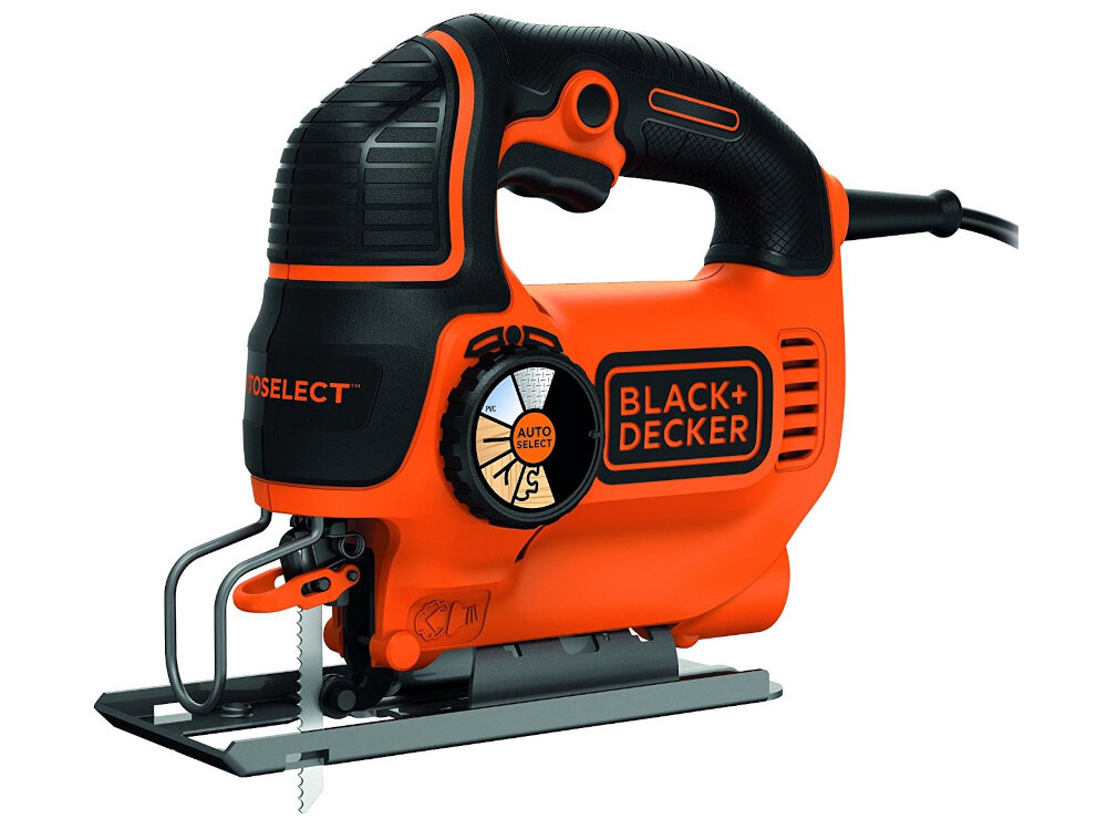 Wyrzynarka BLACK&DECKER KS801SE komfort duża moc szeroki zakres zastosowań do cięcia w drewnie i metalu bezkluczykowa wymiana brzeszczotu ruch wahadłowy brzeszczotu włącznik blokujący waga 2,1 kg