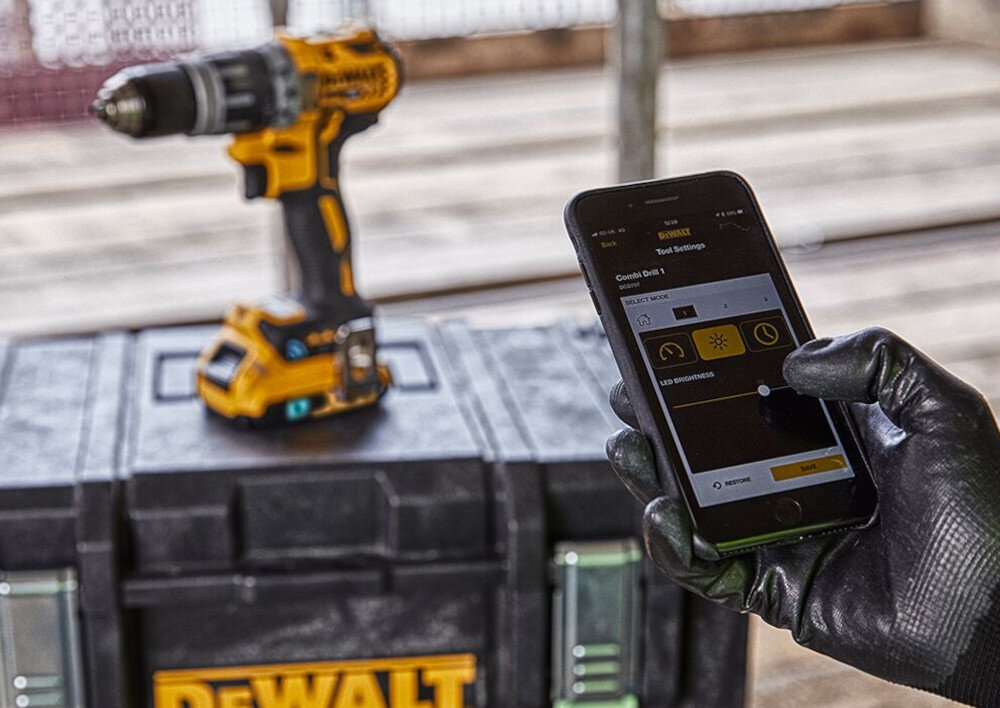 Wiertarko-wkrętarka DEWALT DCD792NT technologia Tool Connect aplikacja Tool Connect ostatnio widziana lokalizacja włączenia lub wyłączenia narzędzia zaprogramowania automatycznego wyłączenia powiadomienia ostrzegające o braku monitorowanej maszyny