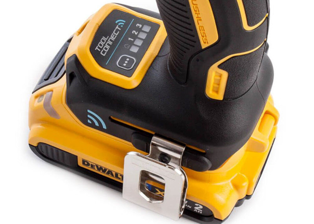 Wiertarko-wkrętarka DEWALT DCD792NT inteligentny włącznik wbudowana lampka LED z funkcją opóźnionego wyłączenia stalowy zaczep do paska