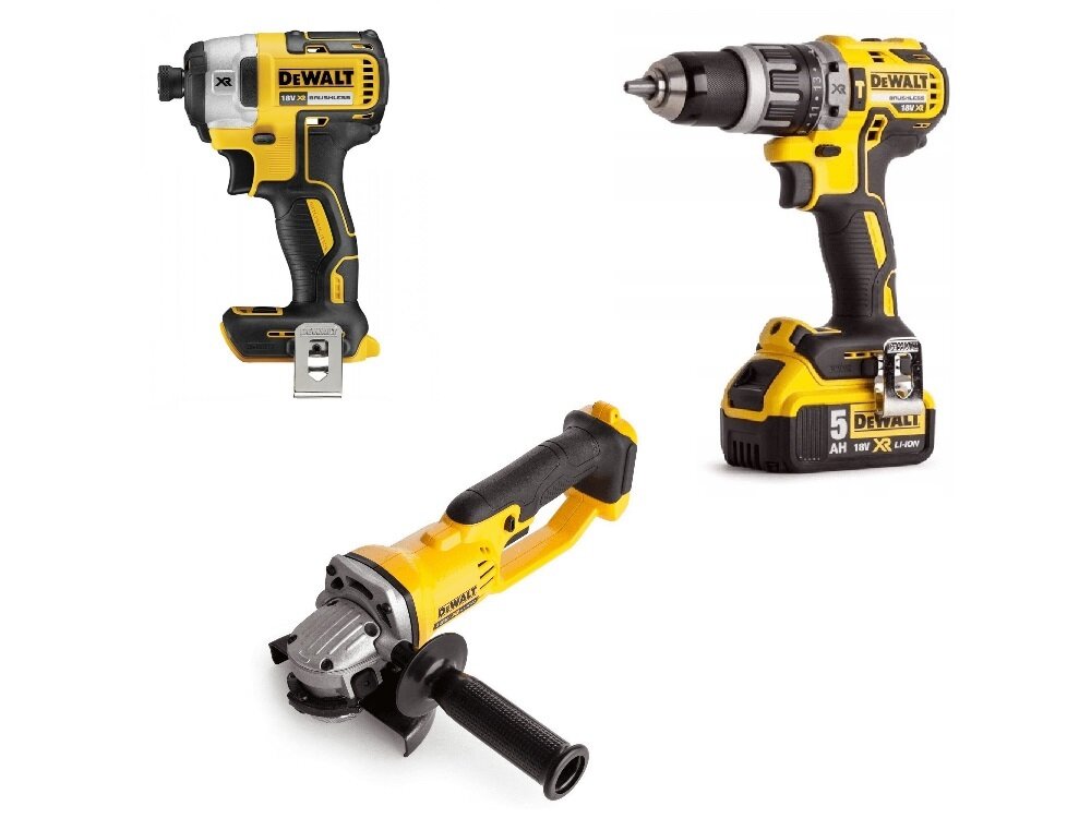 Zestaw Combo DEWALT DCK383P2T zestaw akumulatorowych narzędzi funkcyjnych urządzeń w zestawie wiertarko-wkrętarka DCD796 szlifierka kątowa DCG412 zakrętarka udarowa DCF887 2 akumulatory ładowarka DCB115 do profesjonalnych warsztatów