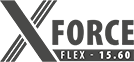Logo z napisem \'X FORCE FLEX - 15.60\' w kolorze szarym na białym tle.
