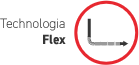 Logo z napisem \'Technologia Flex\' oraz symbolem strzałki zgiętej pod kątem prostym, otoczone czerwonym okręgiem.