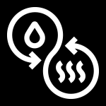 pralko-suszarka z pompą ciepła Ikona przedstawia symbol kropli wody z zakrzywioną strzałką oraz trzy faliste linie, co może sugerować proces suszenia lub prania.