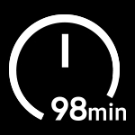 program super szybki 98 Ikona przedstawia biały symbol zegara z napisem \'98 min\' na czarnym tle.