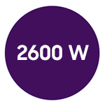 Fioletowe koło z białym napisem \'2600 W\'.