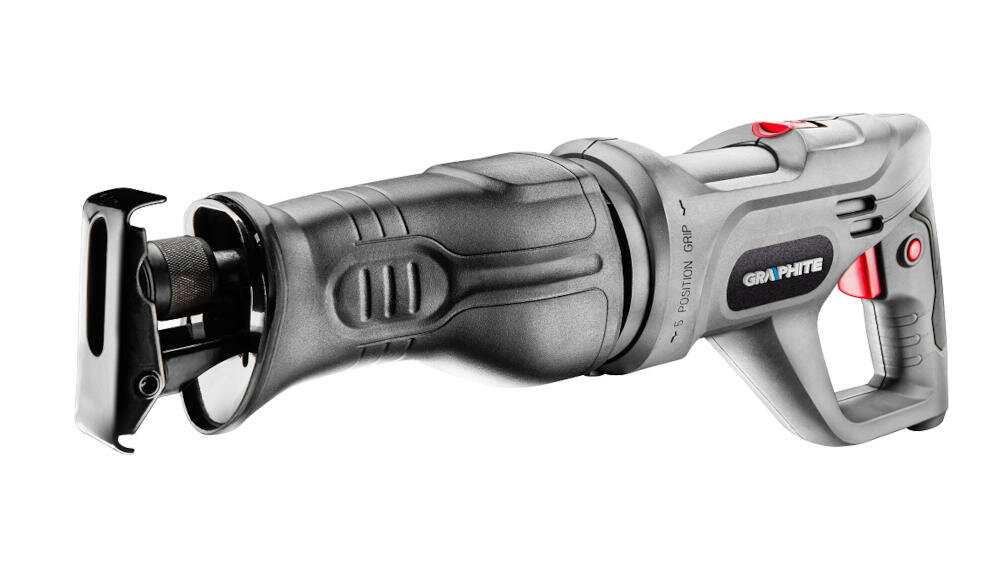 GRAPHITE-58G971 pilarka szablowa cięcie niewielkie rozmiary ergonomiczny kształt mechanizm kąt przycisk włącznik rękojeść