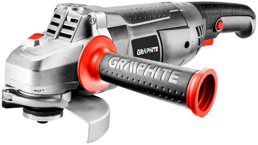 Szlifierka kątowa GRAPHITE 59G120 wysokiej klasy do cięcia szlifowania polerowania materiałów o zróżnicowanej strukturze i twardości ergonomiczny kształt doskonałe wyważenie zgodne z europejskimi standardami bezpieczeństwa certyfikat CE otwory wentylacyjne zabezpieczają przed przegrzaniem silnik budowa przekładni ze stopu aluminium odprowadza ciepło wzmacnia konstrukcję