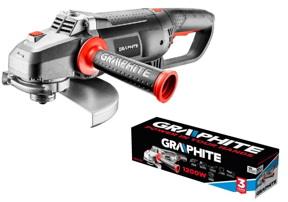 Szlifierka kątowa GRAPHITE 59G220 w zestawie klucz osłona instrukcja obsługi w polskiej wersji językowej karta gwarancyjna