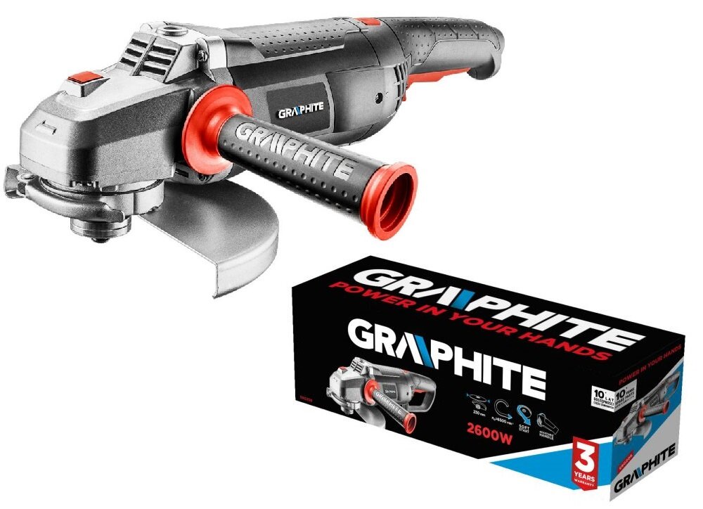 Szlifierka kątowa GRAPHITE 59G208 w zestawie rękojeść instrukcja obsługi w polskiej wersji językowej karta gwarancyjna