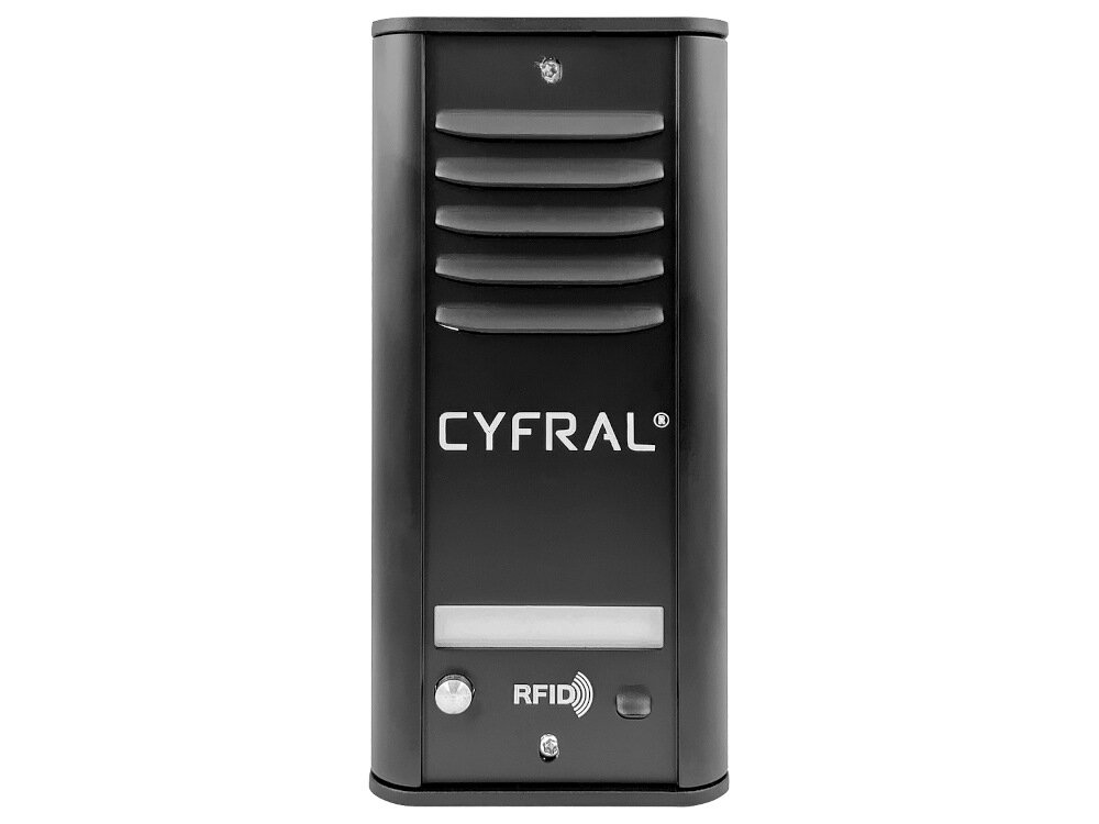 Domofon CYFRAL Cosmo R1 Czarny kaseta zewnętrzna Cosmo aluminiowa pokrywa czołowa anodowanie obudowa z tworzywa ABS w czarnym kolorze specjalne nietypowe wkręty