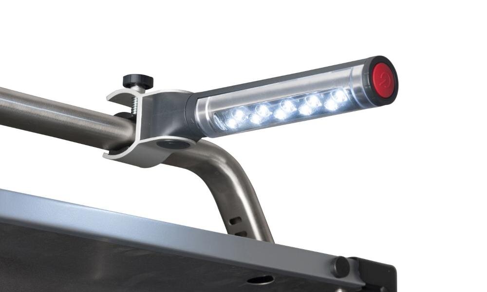 LANDMANN 16102 lampka stół grill chromowane aluminium zaleta elastyczny wysięgnik światło zasilanie baterie