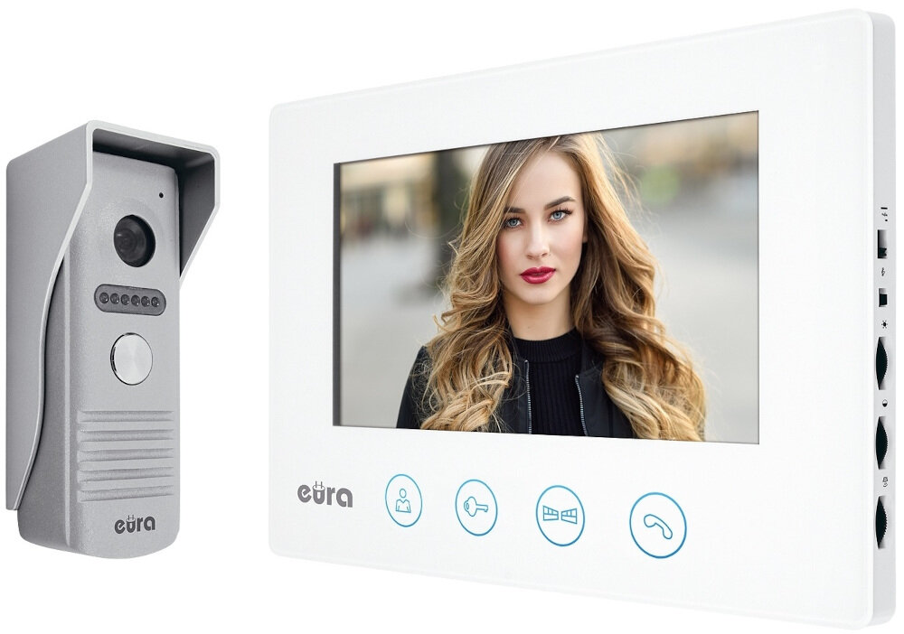 Wideodomofon EURA Feniks VDP-40A3 Biały zestaw czarny monitor kaseta zewnętrzna adapter sieciowy DC 12V-VZA-63A3 wysoki poziom bezpieczeństwa w kolorze białym