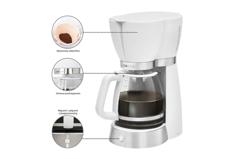 Ekspres CLATRONIC KA 3689 Biały Pojemny dzbanek Blokada kapania