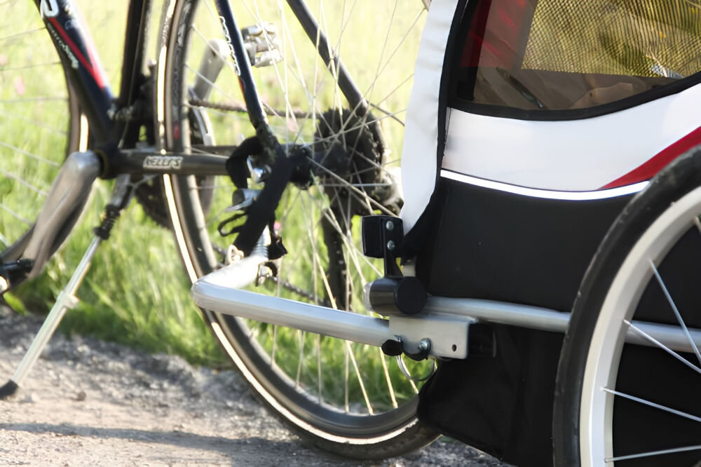 Przyczepka rowerowa GUTO 2w1 Czarno-czerwono-biały dyszekl regulacja wysokości koła