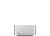 Srebrne urządzenie elektroniczne o prostokątnym kształcie z zaokrąglonymi krawędziami. Na przednim panelu znajdują się dwa porty USB-C i jeden port słuchawkowy.