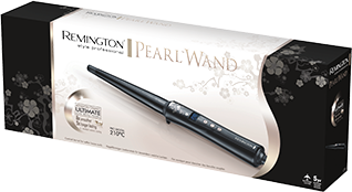 Opakowanie lokówki z widocznym produktem i napisem \'REMINGTON Pearl Wand\'.