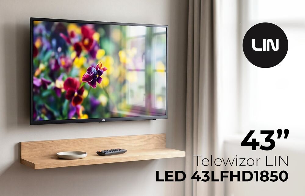 Telewizor LIN 43LFHD1850 Full HD LED 43 cale smukła obudowa domowe kino, telewizor zawieszony na ścianie w pomieszczeniu