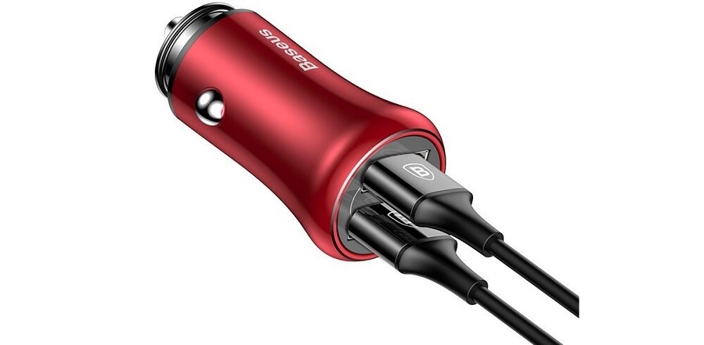 ŁADOWARKA SAMOCHODOWA BASEUS GENTLEMAN 2X USB CZERWONA dwa porty smartfon ładowanie tablet