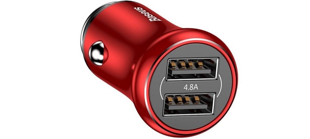 ŁADOWARKA SAMOCHODOWA BASEUS GENTLEMAN 2X USB CZERWONA dwa porty smartfon ładowanie bezpieczeństwo charge