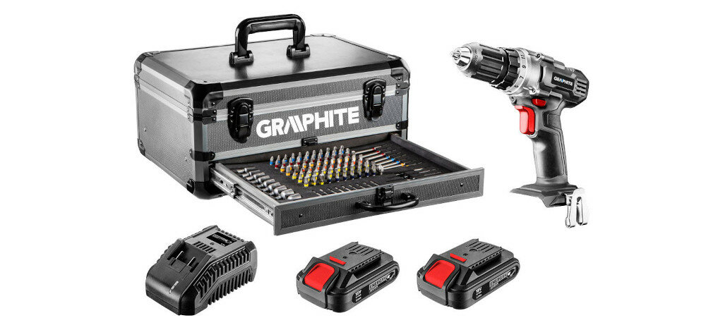 Wiertarko-wkrętarka GRAPHITE 58G000 + 58G003 zestaw opakowanie