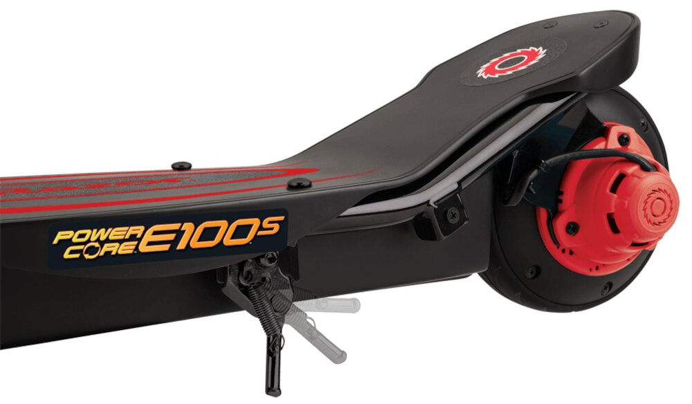 Hulajnoga elektryczna RAZOR E100 S Power Core Czarno-czerwony skladana stopka wytrzymala nozka zamontowana w centralnym punkcie ciezkosci
