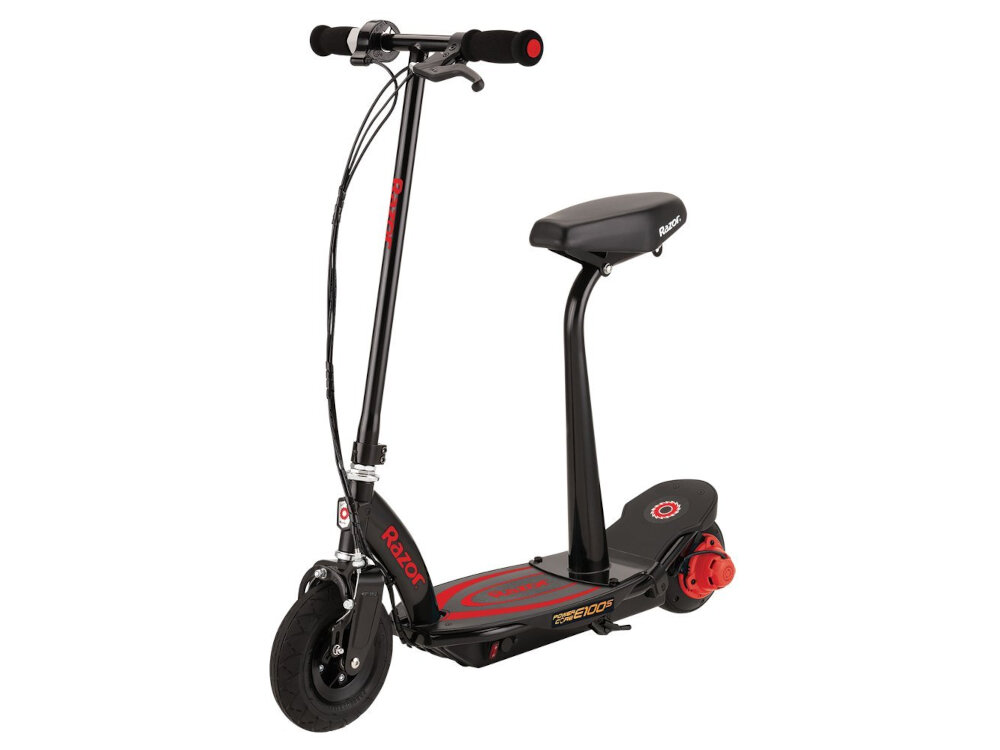 Hulajnoga elektryczna RAZOR E100 S Power Core Czarno-czerwony pompowane kola 8 cali tlumia drgania doskonala przyczepnosc do podloza