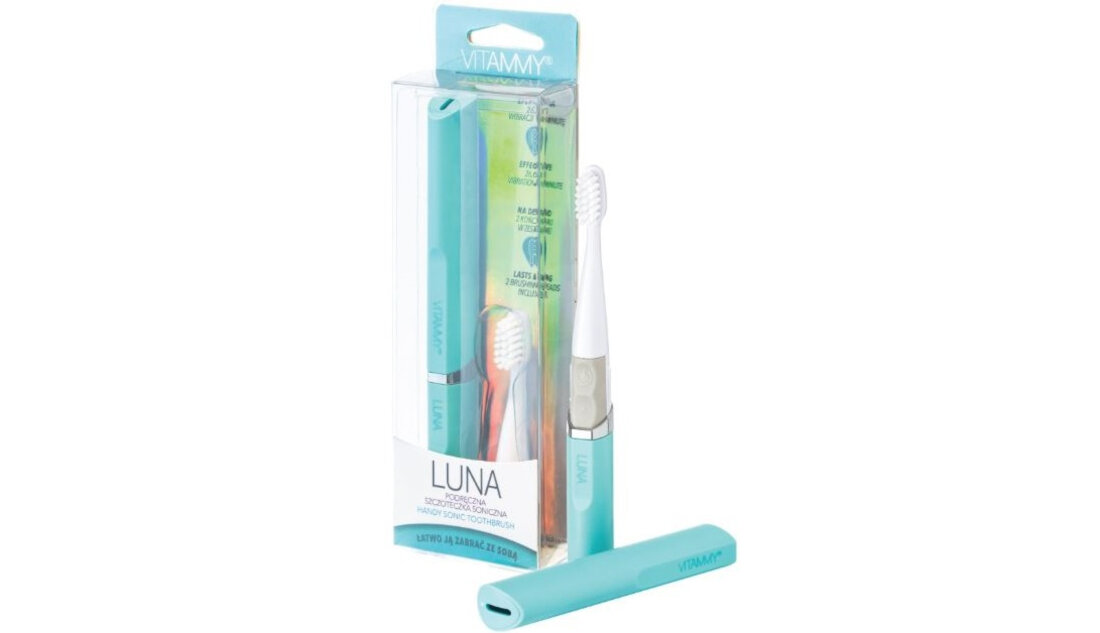 Szczoteczka soniczna VITAMMY Luna TOW007781 wyposazenie zestaw akcesoria komplet bateria AAA dwie koncowki etui