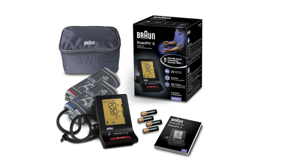 BRAUN-ExactFit-5-BP6200 ciśnieniomierz zestaw urządzenie etui mankiet baterie instrukcja karta gwarancyjna