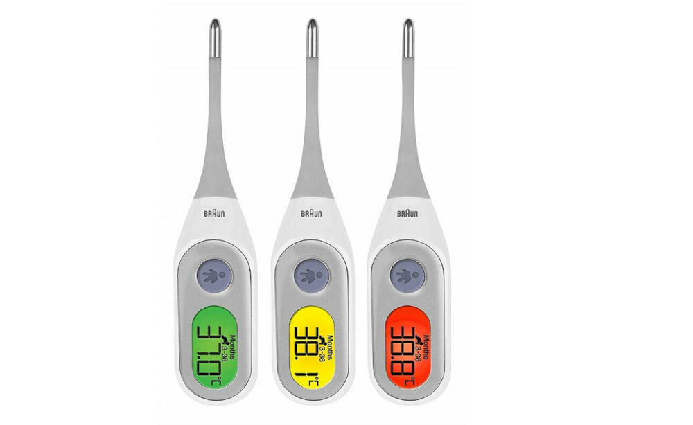 BRAUN-0PRT2000 termometr kolorowy kod wskaźnikowy kolor zielony temperatura żółty czerwony