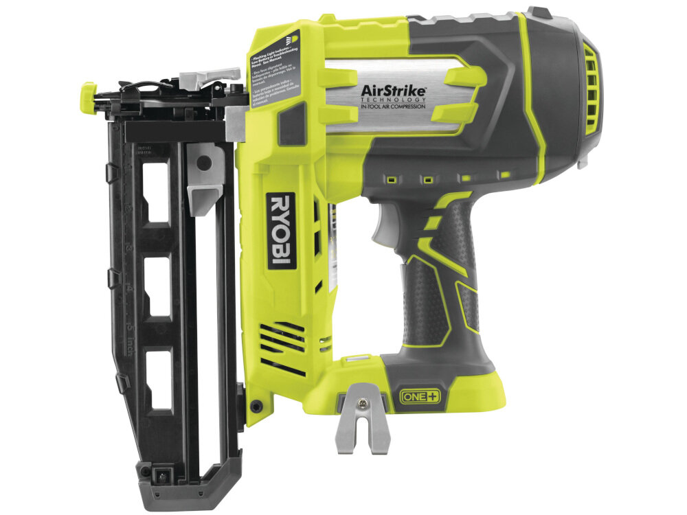 Sztyfciarka RYOBI R18N16G-0 do łączenia i mocowania elementów za pomocą gwoździ cicha i wydajna praca poziom mocy akustycznej 107,5 dB waga 2,7 kg do użytku domowego w profesjonalnych warsztatach