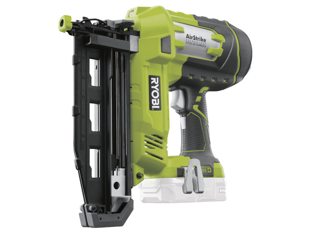 Sztyfciarka RYOBI R18N16G-0 zasilanie akumulator Li-Ion napięcie 18 V należy do serii ONE+ RYOBI bezprzewodowe zasilanie model bez akumulatora i ładowarki